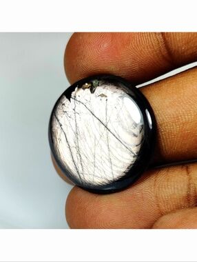 24.29 Ct Natural Black Hypersthene Round Cab